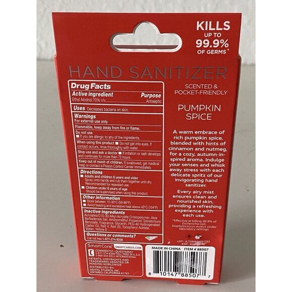 Smart Care Scented Hand Sanitizer Spray 1 Fl Oz Pumpkin Spice Hydrating NEW - Picture 6 of 12